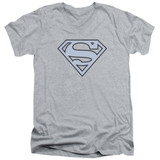 Superman Carolina Blue and Navy Shield Adult V-Neck T-Shirt Athletic Heather