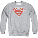 Superman Crimson And Cream Shield Adult Crewneck Sweatshirt Athletic Heather