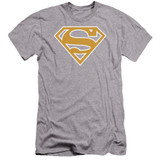 Superman Lt Orange And White Shield Premium Canvas Adult Slim Fit 30/1 T-Shirt Athletic Heather