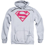 Superman Crimson And Gray Shield Adult Pullover Hoodie Sweatshirt Athletic Heather