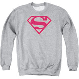 Superman Crimson And Gray Shield Adult Crewneck Sweatshirt Athletic Heather