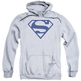 Superman Navy And White Shield Adult Pullover Hoodie Sweatshirt Athletic Heather