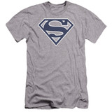 Superman Navy And White Shield Premium Canvas Adult Slim Fit 30/1 T-Shirt Athletic Heather