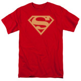 Superman Red And Gold Shield Adult 18/1 T-Shirt Red