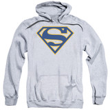 Superman Navy And Orange Shield Adult Pullover Hoodie Sweatshirt Athletic Heather