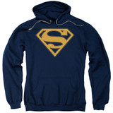 Superman Navy And Orange Shield Adult Pullover Hoodie Sweatshirt Navy