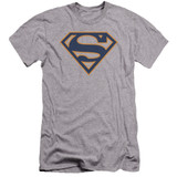 Superman Navy And Orange Shield Premium Canvas Adult Slim Fit 30/1 T-Shirt Athletic Heather
