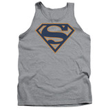 Superman Navy And Orange Shield Adult Tank Top T-Shirt Athletic Heather