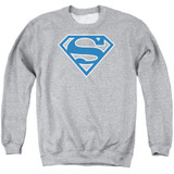 Superman Blue And White Shield Adult Crewneck Sweatshirt Athletic Heather