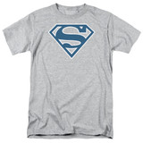 Superman Blue And White Shield Adult 18/1 T-Shirt Athletic Heather