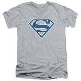 Superman Blue And White Shield Adult V-Neck T-Shirt Athletic Heather