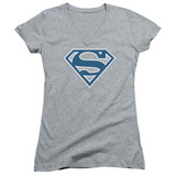 Superman Blue And White Shield Junior Women's V-Neck T-Shirt Athletic Heather