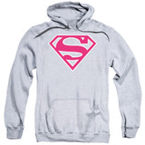 Superman Red And White Shield Adult Pullover Hoodie Sweatshirt Athletic Heather