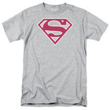 Superman Red And White Shield Adult 18/1 T-Shirt Athletic Heather