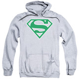 Superman Green And White Shield Adult Pullover Hoodie Sweatshirt Athletic Heather