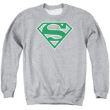 Superman Green And White Shield Adult Crewneck Sweatshirt Athletic Heather