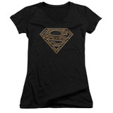 Superman Aztec Shield Junior Women's V-Neck T-Shirt Black