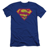 Superman Classic Logo Distressed Premium Canvas Adult Slim Fit 30/1 T-Shirt Royal Blue