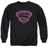 Superman Fuchsia Flames Adult Crewneck Sweatshirt Black