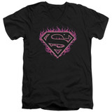 Superman Fuchsia Flames Adult V-Neck T-Shirt Black