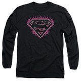 Superman Fuchsia Flames Adult Long Sleeve T-Shirt Classic Black Original