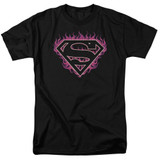 Superman Fuchsia Flames Adult Classic 18/1 T-Shirt Black Original