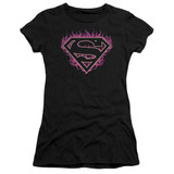 Superman Fuchsia Flames Junior Women's Sheer T-Shirt Black