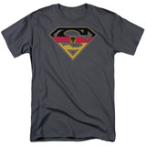 Superman German Shield Adult 18/1 T-Shirt Charcoal