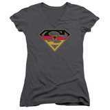 Superman German Shield Junior Women's V-Neck T-Shirt Charcoal