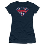 Superman Great Britian Shield Junior Women's Sheer T-Shirt Navy