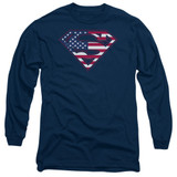 Superman U S Shield Adult Long Sleeve T-Shirt Navy