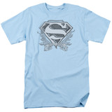 Superman Sketchy Crest Shield Adult 18/1 T-Shirt Light Blue