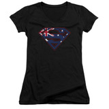 Superman Australian Shield Junior Women's V-Neck T-Shirt Black