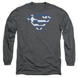 Superman Greek Shield Adult Long Sleeve T-Shirt Charcoal
