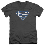 Superman Greek Shield Adult V-Neck T-Shirt Charcoal