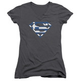Superman Greek Shield Junior Women's V-Neck T-Shirt Charcoal