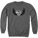 Superman Dirty Wings Adult Crewneck Sweatshirt Charcoal