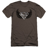 Superman Dirty Wings Premium Canvas Adult Slim Fit 30/1 T-Shirt Charcoal