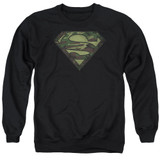 Superman Camo Logo Distressed Adult Crewneck Sweatshirt Black