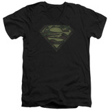 Superman Camo Logo Distressed Adult V-Neck T-Shirt Black