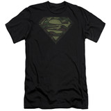 Superman Camo Logo Distressed Premium Canvas Adult Slim Fit 30/1 T-Shirt Black