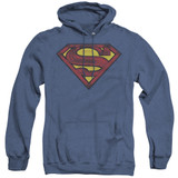 Superman Charcoal Shield Adult Heather Hoodie Sweatshirt Royal Blue