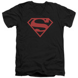 Superman Red On Black Shield Adult V-Neck T-Shirt Black