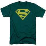 Superman Yellow And Green Shield Adult 18/1 T-Shirt Hunter Green
