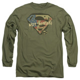Superman Not Afraid Adult Long Sleeve T-Shirt Military Green