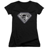 Superman Bling Shield Junior Women's V-Neck T-Shirt Black