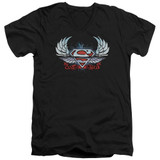 Superman Chrome Wings Shield Adult V-Neck T-Shirt Black