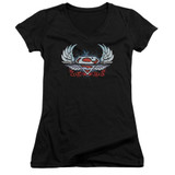 Superman Chrome Wings Shield Junior Women's V-Neck T-Shirt Black