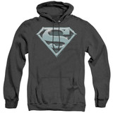 Superman Chrome Shield Adult Heather Hoodie Sweatshirt Black