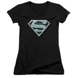 Superman Chrome Shield Junior Women's V-Neck T-Shirt Black